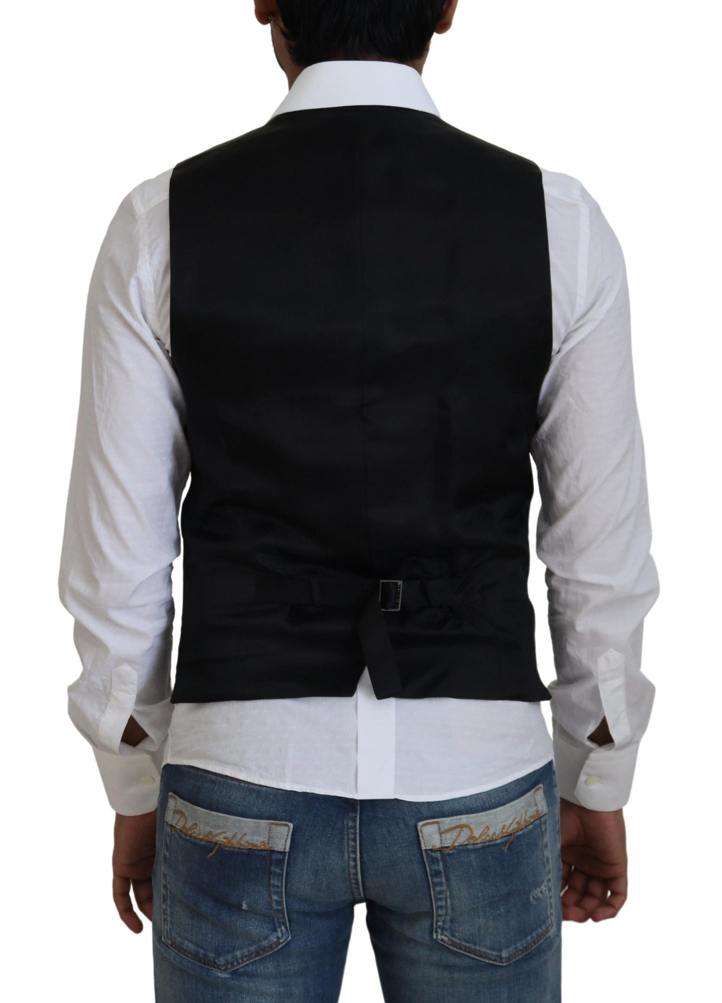 Elegant Black Formal Wool-Silk Dress Vest
