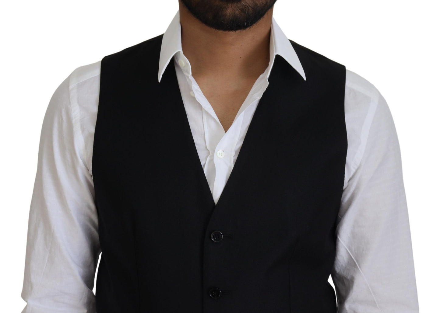 Elegant Black Formal Wool-Silk Dress Vest