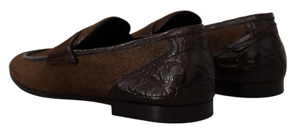 Elegant Brown Caiman Leather Loafers
