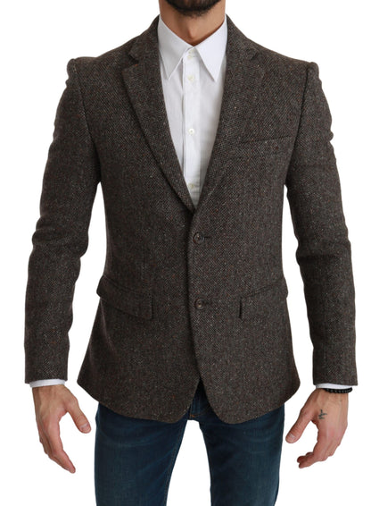 Elegant Brown Slim Fit Wool Blend Blazer