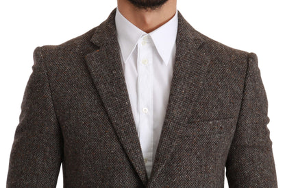 Elegant Brown Slim Fit Wool Blend Blazer