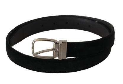 Elegant Black Velvet Engraved Buckle Belt