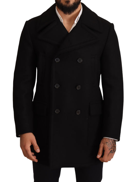 Elegant Black Double Breasted Trench Coat