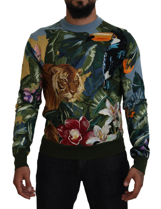 Jungle Embroidered Wool Silk Sweater