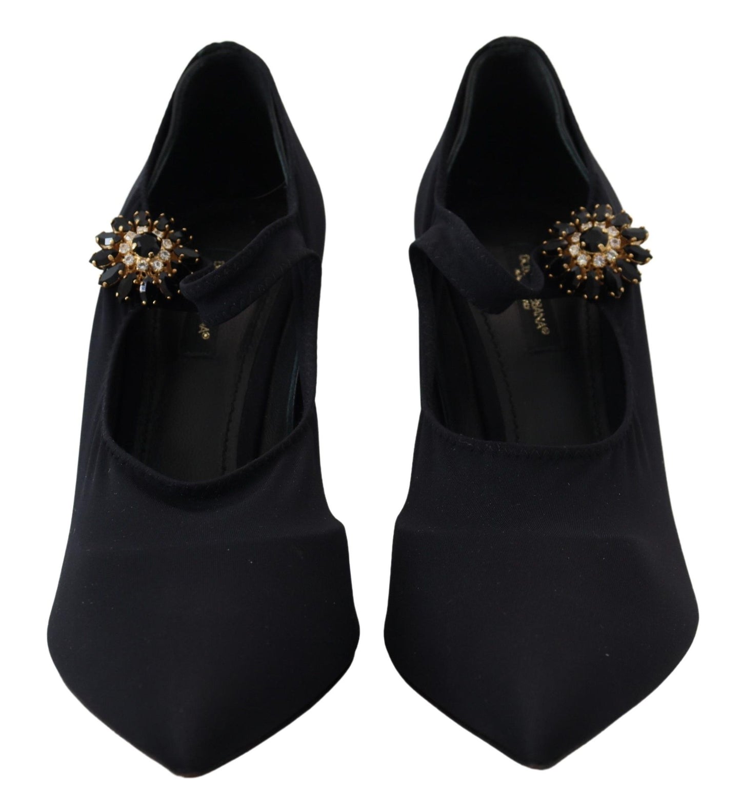 Chic Black Mary Jane Sock Pumps with Crystals