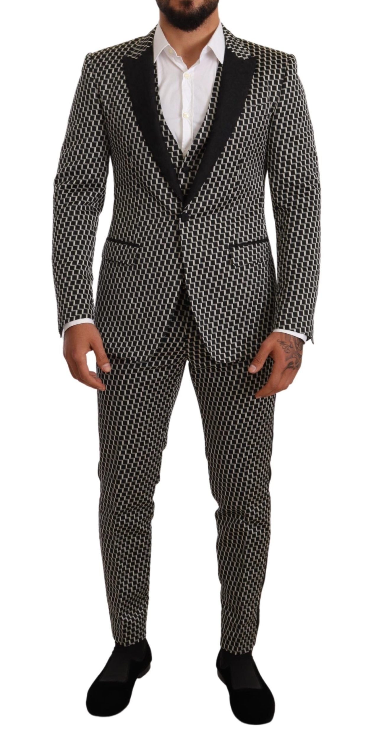 Elegant Martini Black Check Three-Piece Suit