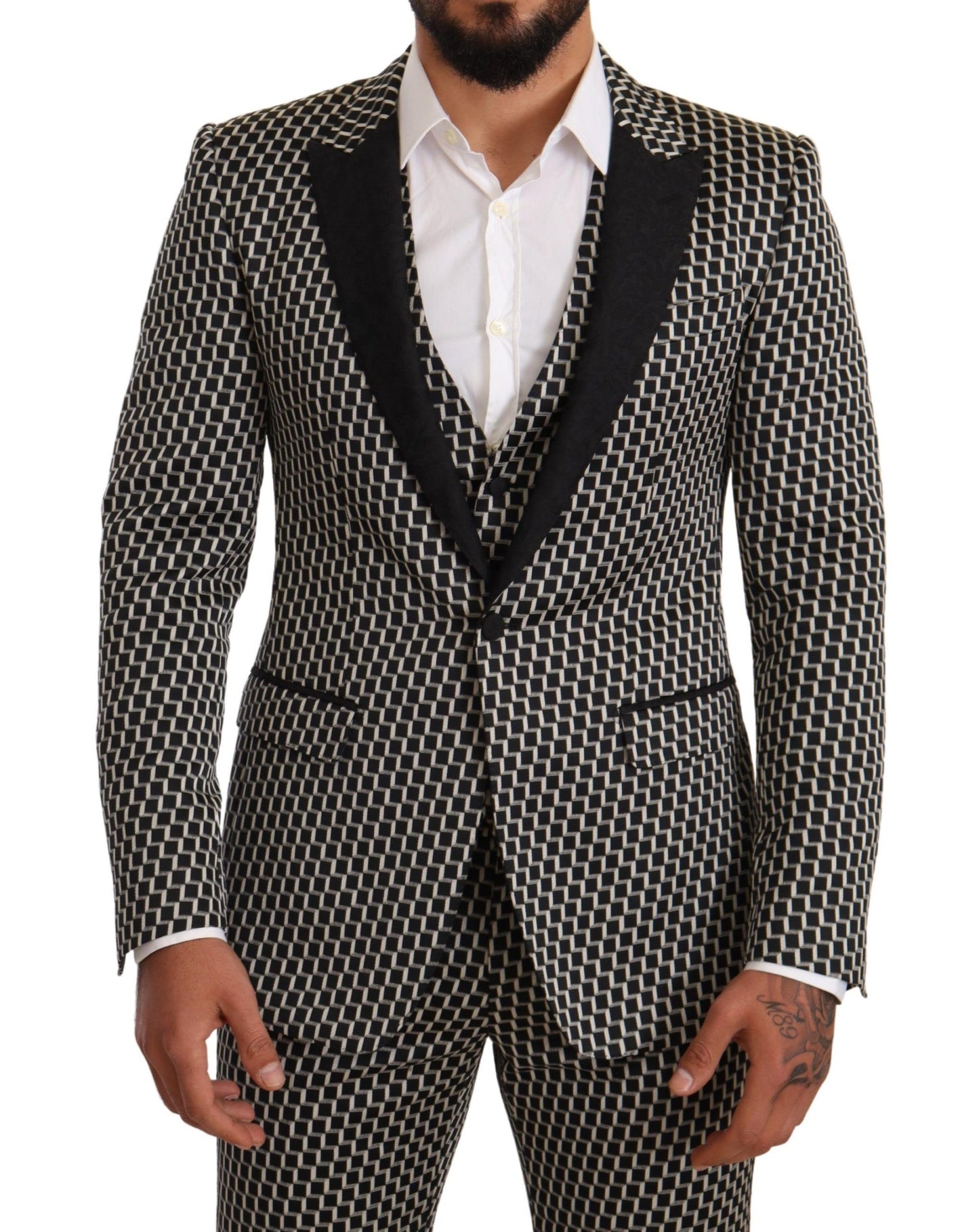 Elegant Martini Black Check Three-Piece Suit