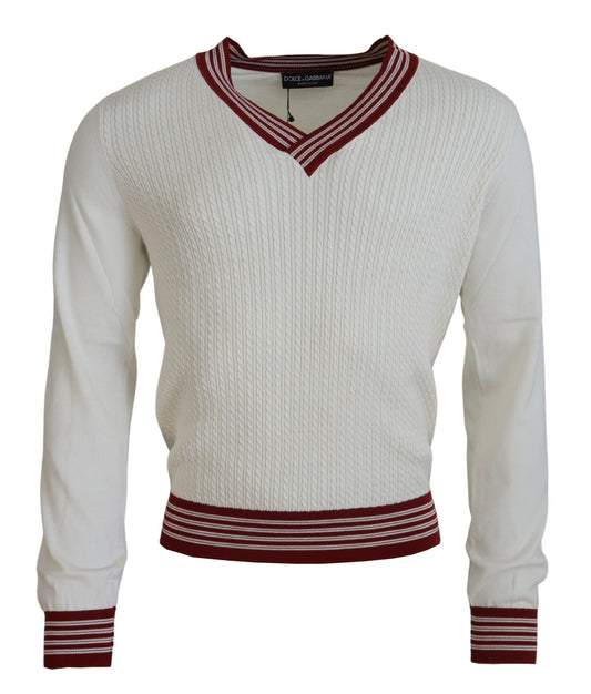 Off White Silk Cotton V-Neck Sweater