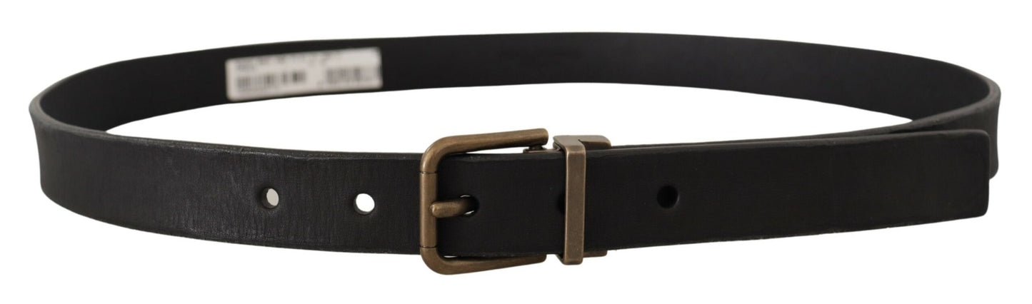 Elegant Black Leather Belt with Vintage Metal Buckle