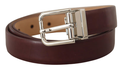 Elegant Leather Belt with Silver Tone Buckle