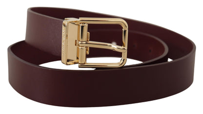 Elegant Maroon Leather Belt with Gold Buckle