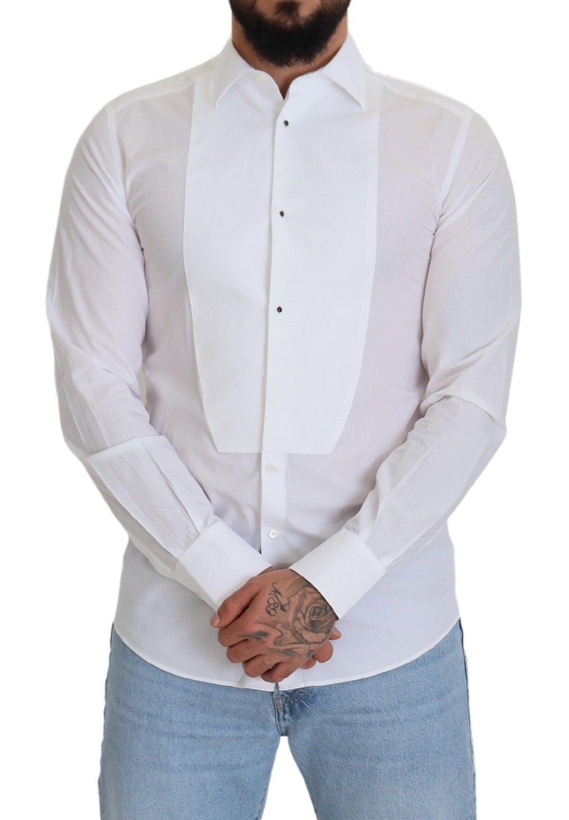 Elegant White Cotton Poplin Slim Fit Shirt