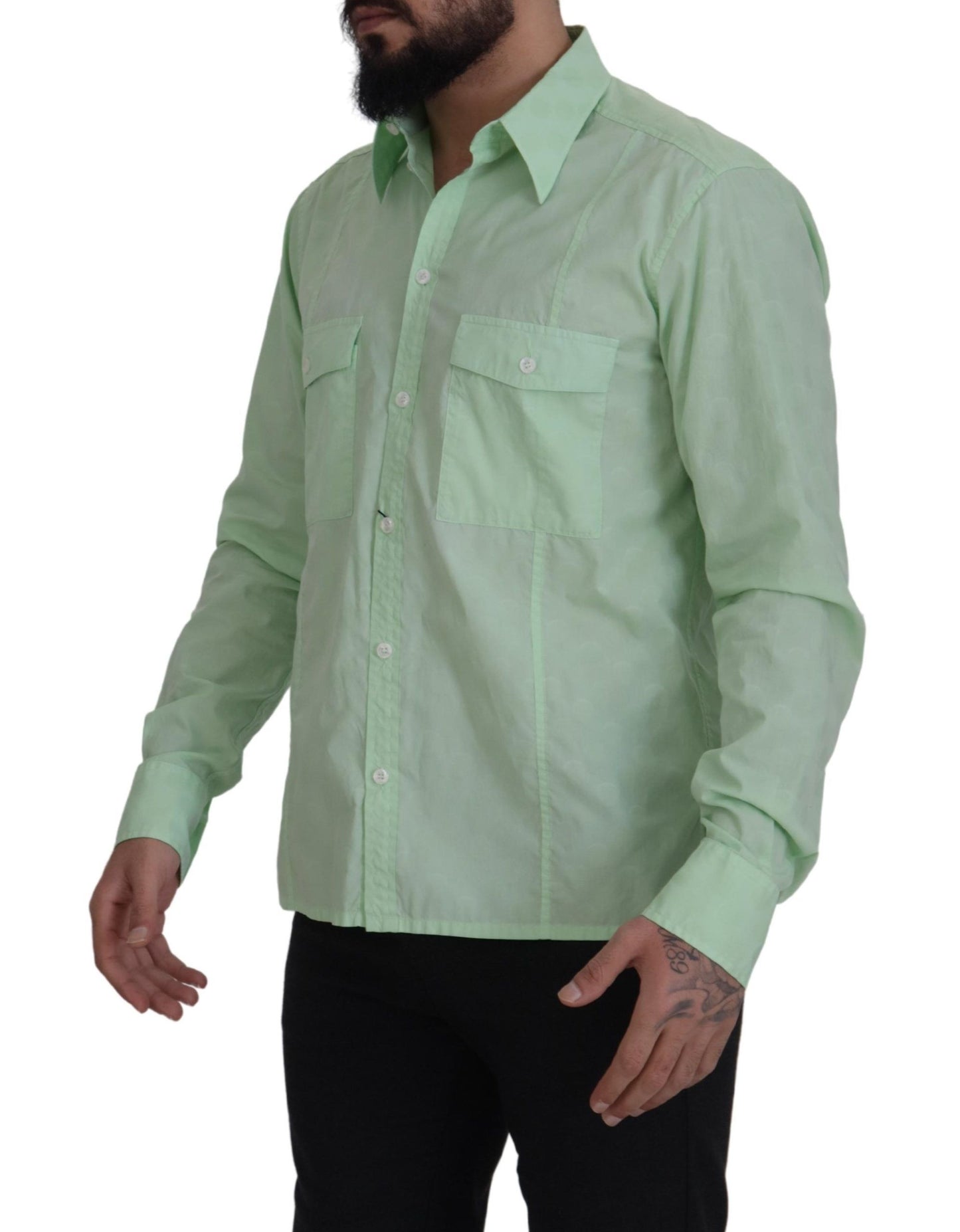 Mint Green Slim Fit Casual Button-Down Shirt