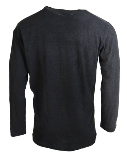 Black Cotton Linen Long Sleeves Pullover Sweater