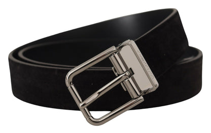 Elegant Black Leather Grosgrain Belt