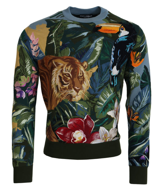 Jungle Embroidered Wool-Silk Sweater
