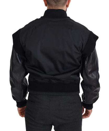 Elegant Black Crystal-Embellished Bomber Jacket