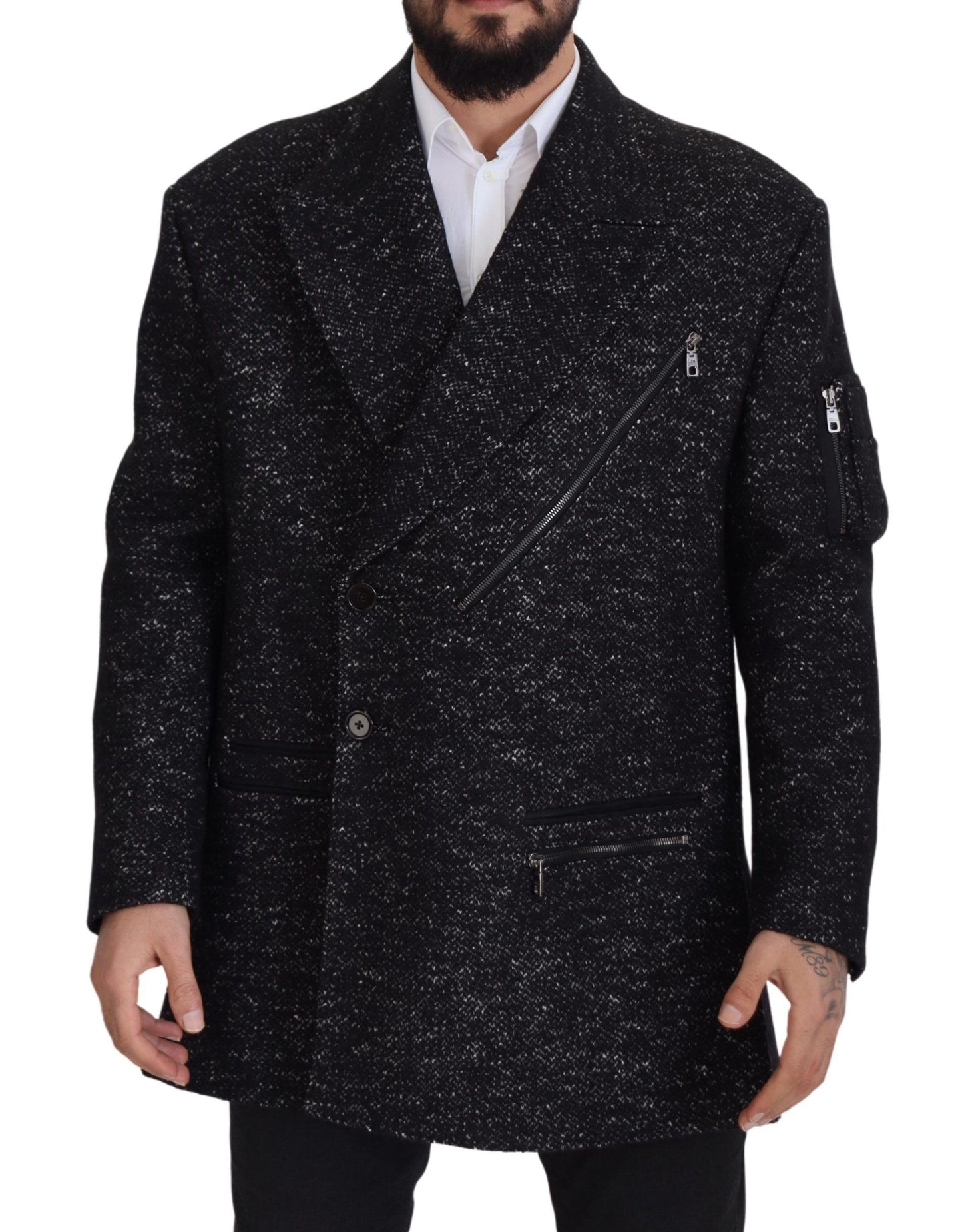 Sleek Patterned Wool Double Breasted Jacket
