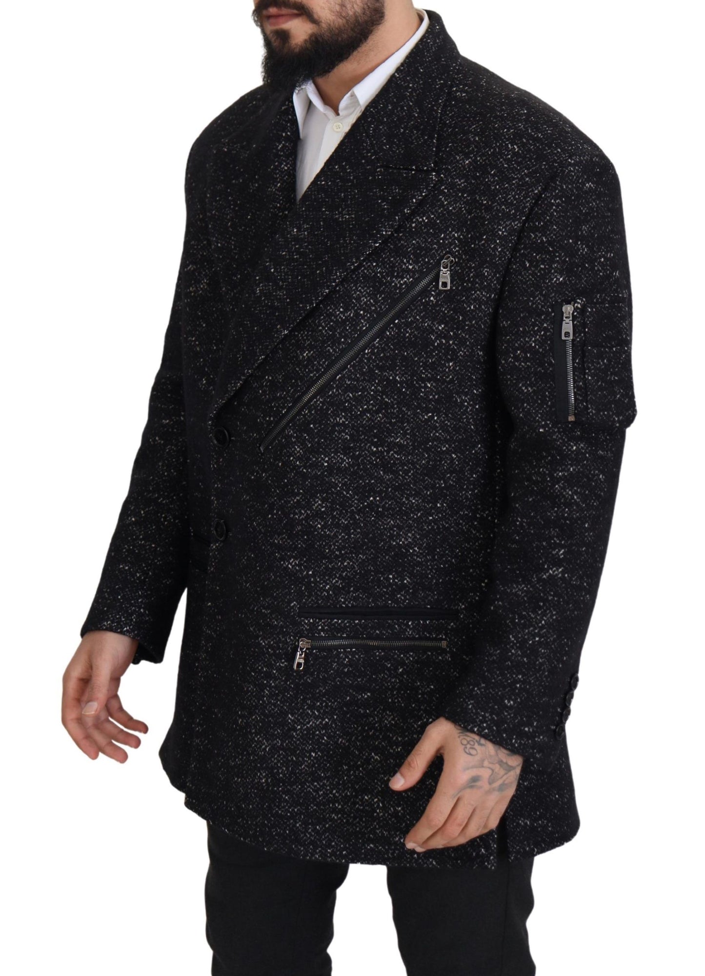Sleek Patterned Wool Double Breasted Jacket