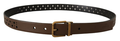 Elegant Brown Leather Belt with Golden Buckle