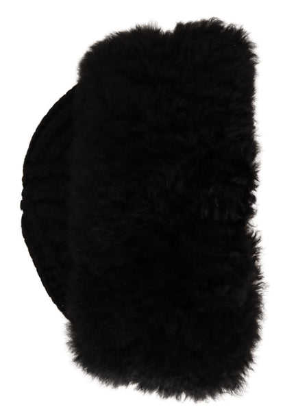 Elegant Black Cashmere Alpaca Fur Beanie