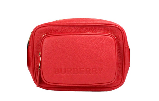 Small Branded Bright Red Grainy Leather Camera Crossbody Bag