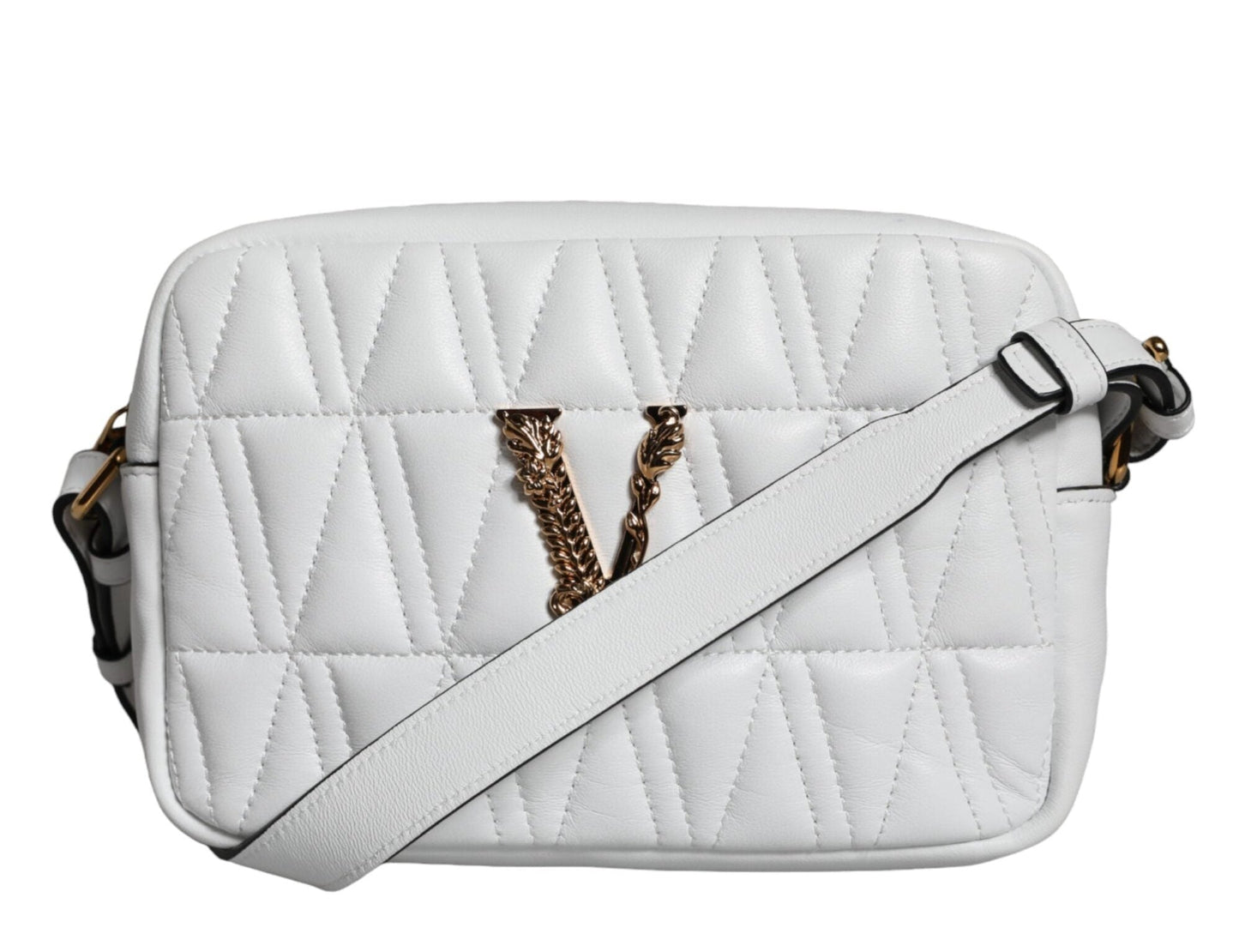 White Quilted Nappa Leather Crossbody Shoulder Bag