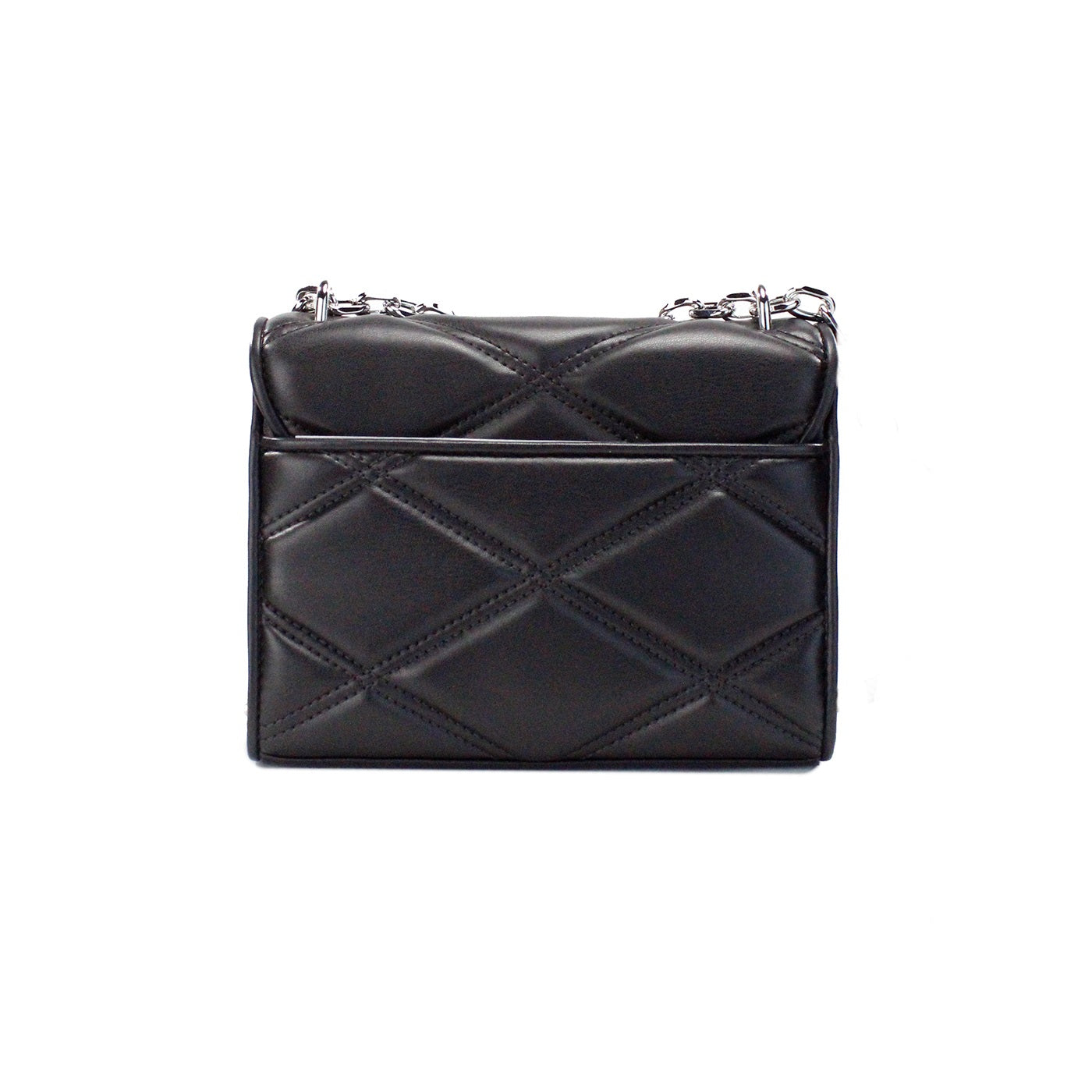 Serena Medium Black Diamond Quilted Faux Leather Flap Shoulder Bag