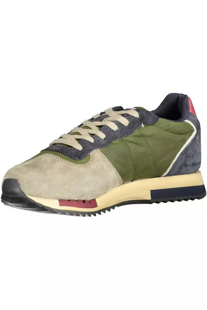Sleek Green Lace-Up Sports Sneakers