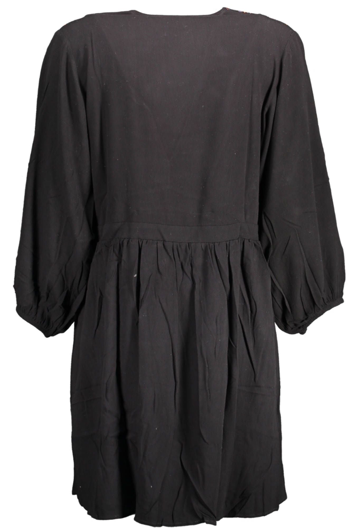 Elegant Black Viscose Dress with Contrasting Details
