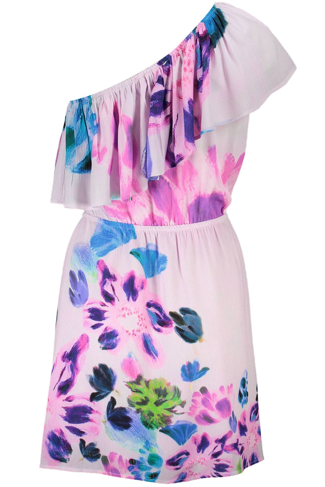 Chic Pink One-Shoulder Short Dress with Contrasting Details