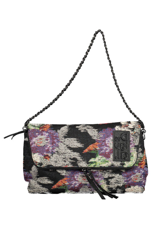 Chic Black Cotton Handbag with Contrasting Details