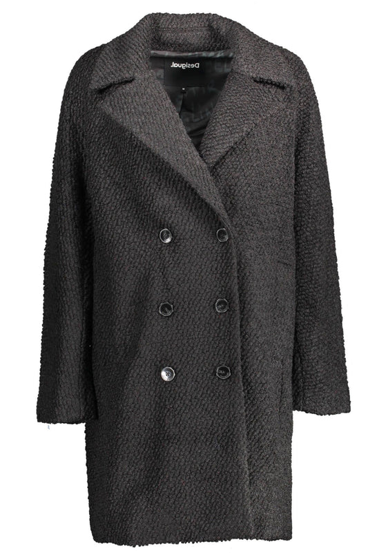 Chic Wool-Blend Black Coat with Signature Accents