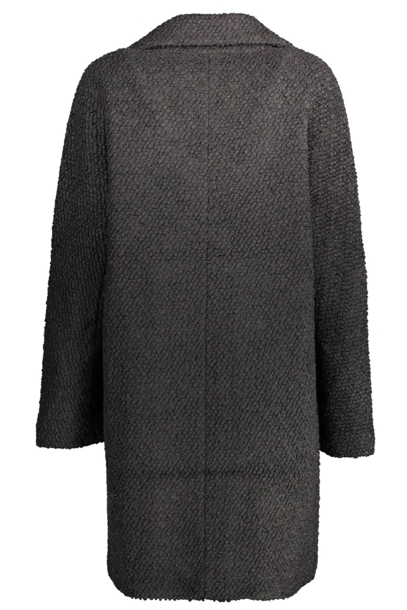 Chic Wool-Blend Black Coat with Signature Accents