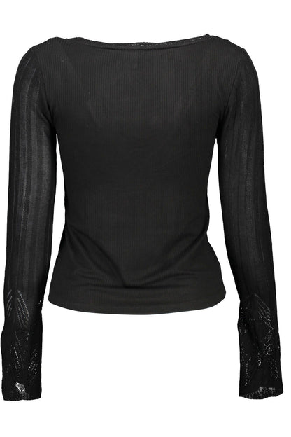 Chic V-Neck Lace Accent Black Shirt