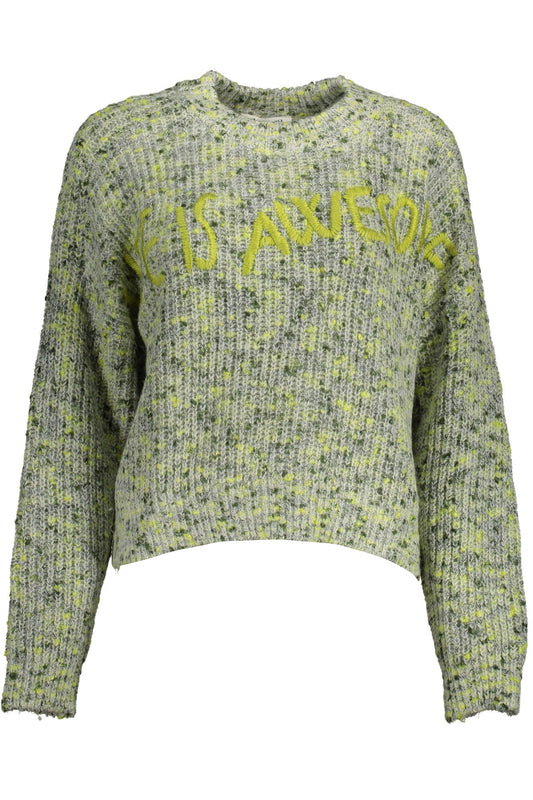 Green Embroidered Sweater with Contrasting Accents