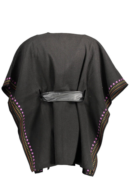 Elegant Black Poncho with Contrasting Details