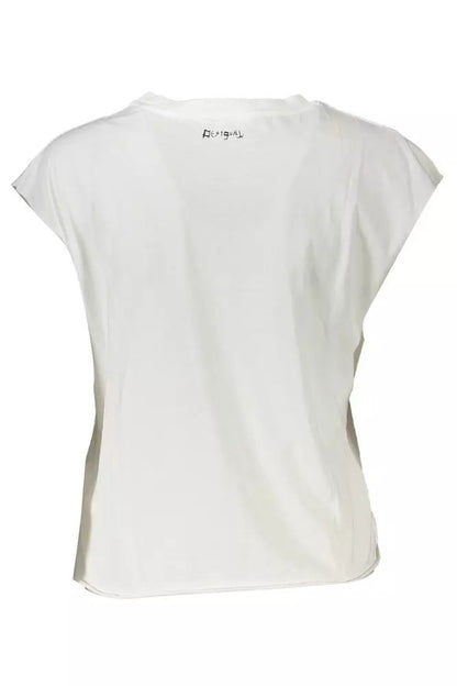Chic Sleeveless White Tee with Print & Contrast Details