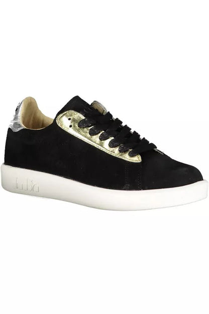 Elegant Black Leather Sneakers with Contrasting Details
