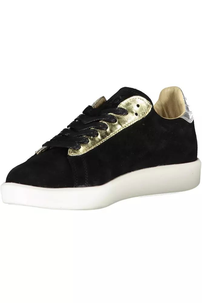 Elegant Black Leather Sneakers with Contrasting Details