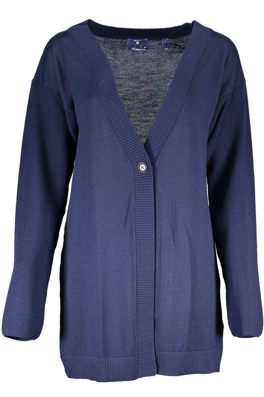 Elegant Blue Wool Long Sleeve Cardigan