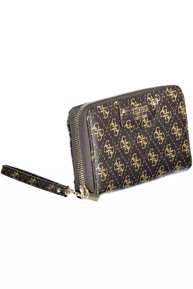 Chic Brown Zip Wallet with Contrasting Details