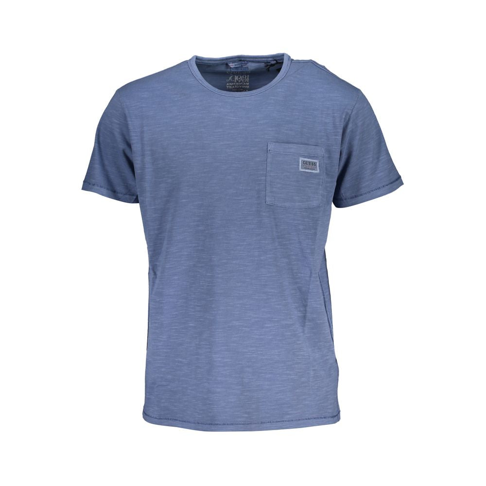 Chic Crew Neck Pocket Tee in Blue