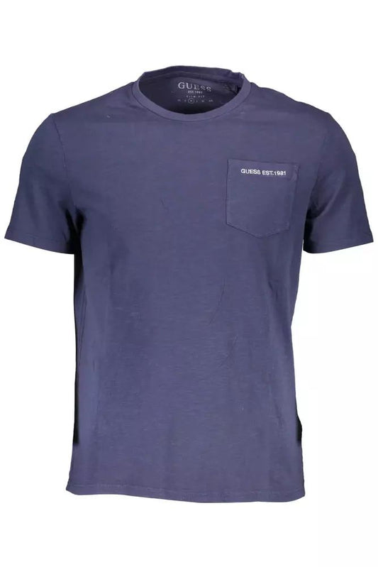 Chic Embroidered Pocket Tee in Sapphire Hue