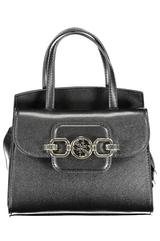 Sleek Black Polyurethane Handbag