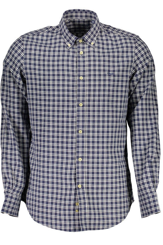 Elegant Blue Cotton Shirt with Contrasting Cuffs