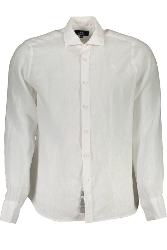 Elegant White Linen Long Sleeve Shirt