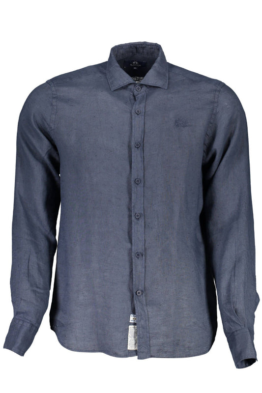 Elegant Blue Linen Long Sleeve Shirt