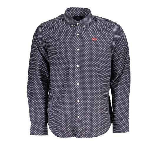 Blue Button-Down Cotton Shirt with Embroidery