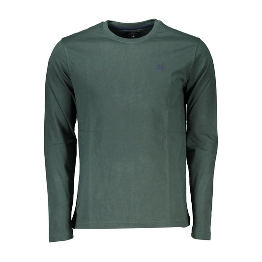 Elegant Crew Neck Green Tee with Embroidery